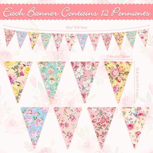 Faccito 5 Pcs Floral Tea Party Bunting Decor