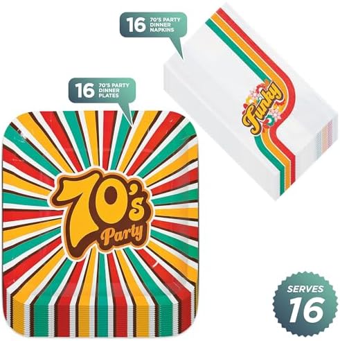 70s Decades Party Supplies - Funky Stripe Plates and Napkins Set