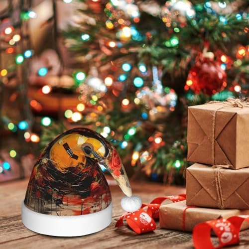 QinZheng Christmas Santa Hat with Guitar Painting Print