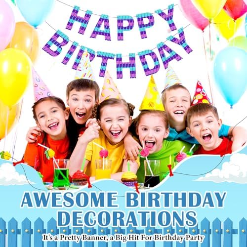 Video Game Birthday Banner Blue Purple Pre-Strung Party Decoration