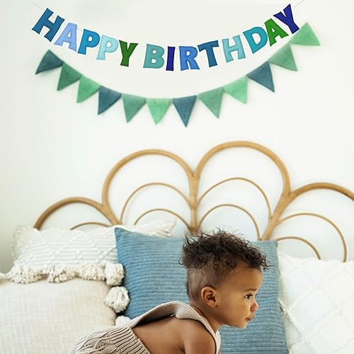 Blue Happy Birthday Banner with Felt Garland