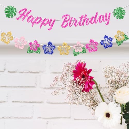 Hawaiian Happy Birthday Banner Decorations Glitter Luau Party