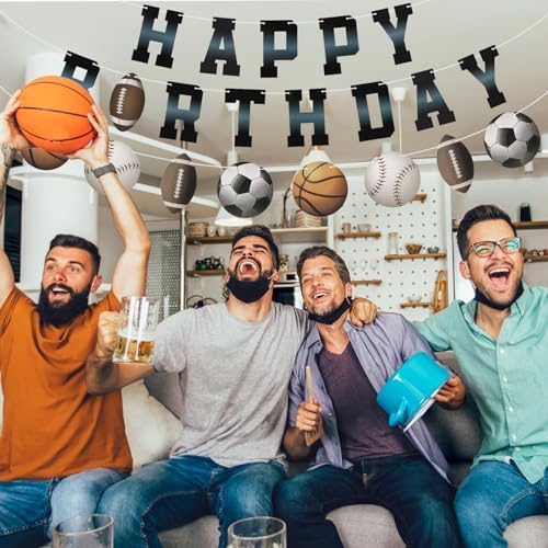 Sports Birthday Banner with Happy Birthday Flags and Balls