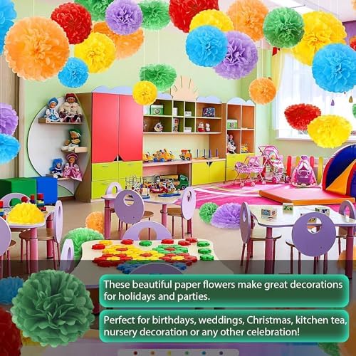 Qimoo 20pcs Dark Green Paper Pom Poms Decorations