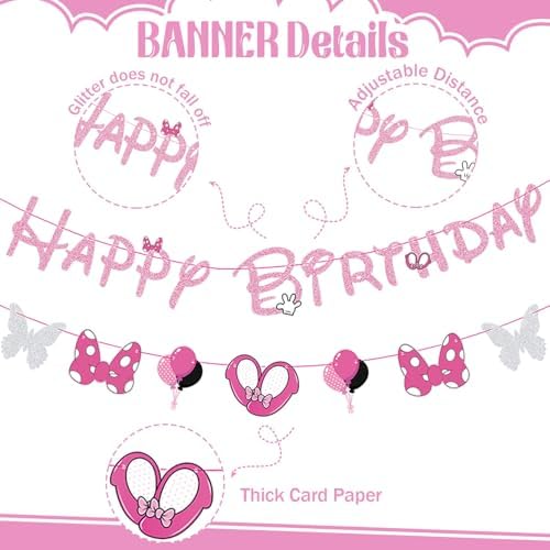 GZDUCK Pink Mouse Birthday Banners for Girls