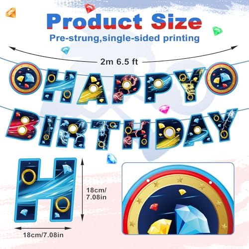 Blue Hedgehog Birthday Banner Preloaded and Ready to Hang