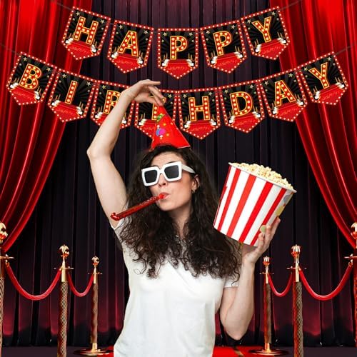 Oudain Movie Night Birthday Banner Decorations