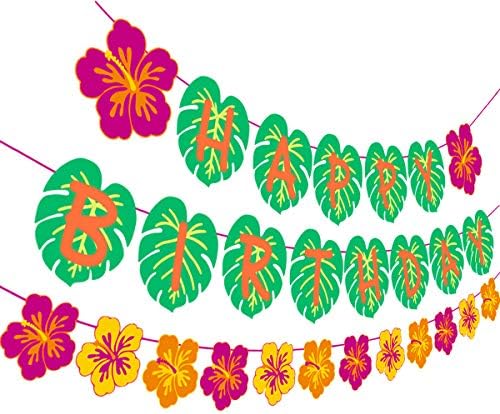 Hawaiian Party Happy Birthday Banner for Tropical Luau Decorations