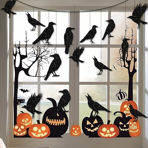 40pcs Glitter Black Crow Halloween Banners