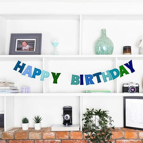 Blue Happy Birthday Banner with Felt Garland