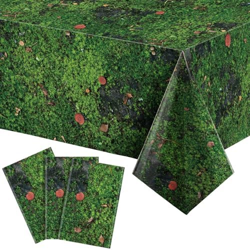 Tiamon 3 Pcs Green Moss Tablecloth for Forest Themed Parties