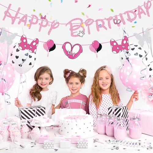 GZDUCK Pink Mouse Birthday Banners for Girls