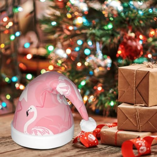 Summer Flamingo Palm Leaves Print LED Santa Hat for Adults Christmas Party