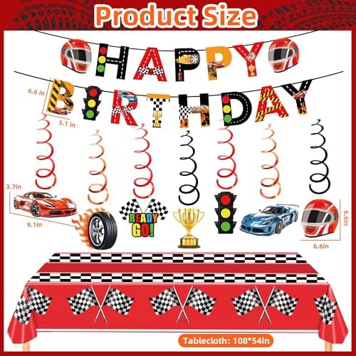 Race Car Birthday Decorations Set with Banner and Tablecloth