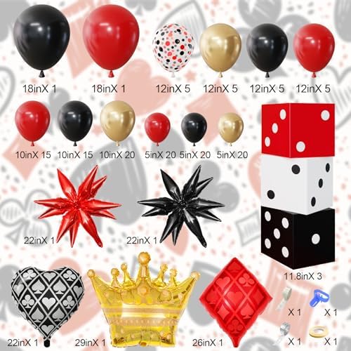 144PCS Casino Dice Favor Boxes Balloon Kit Party Decorations