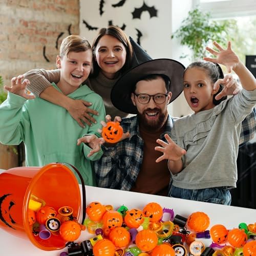 Novelinks Halloween Party Favors 96PCS Plastic Pumpkin Bucket Toys Set