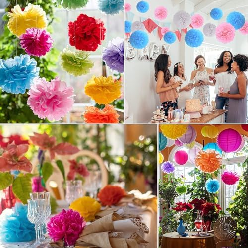 Qimoo 20pcs Dark Green Paper Pom Poms Decorations