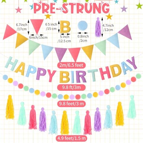 4 Pcs Felt Birthday Banner Set with Garland and Flags