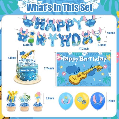 Aulecoo 42Pcs Stitch Birthday Party Decor Set