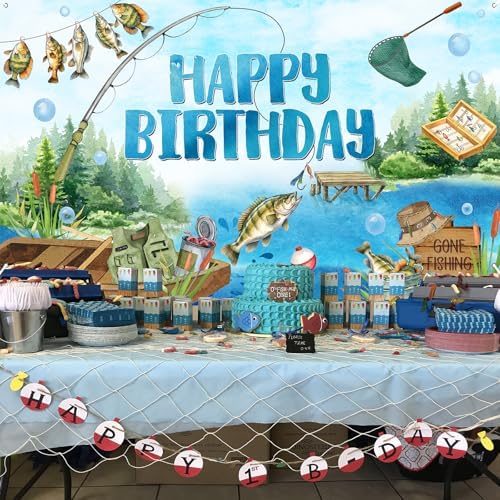 Avezano Gone Fishing Happy Birthday Banner 6x36ft