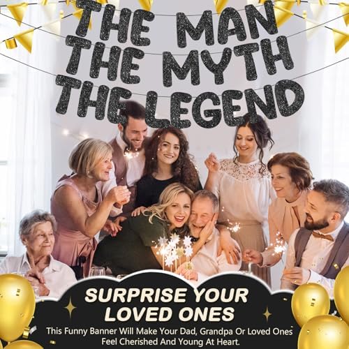 Pre Strung Man The Myth The Legend Glitter Banner 98ft Black
