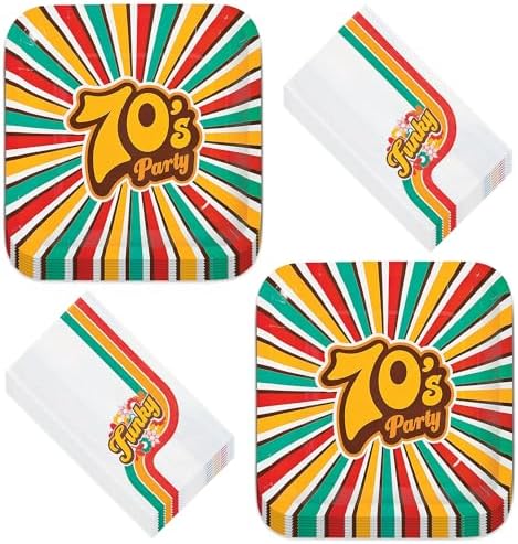 70s Decades Party Supplies - Funky Stripe Plates and Napkins Set