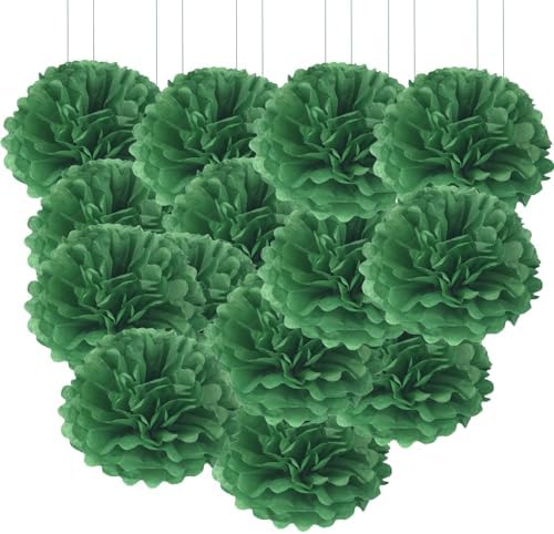 Qimoo 20pcs Dark Green Paper Pom Poms Decorations