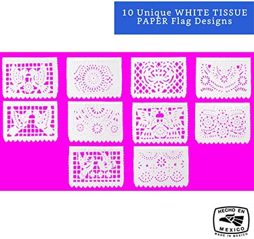 White Papel Picado Banner Set 5 Pack - Mexican Party Decorations