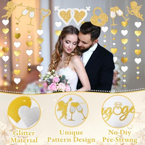 Pre-Strung Glitter Happy Engagement Banner with Heart Garland