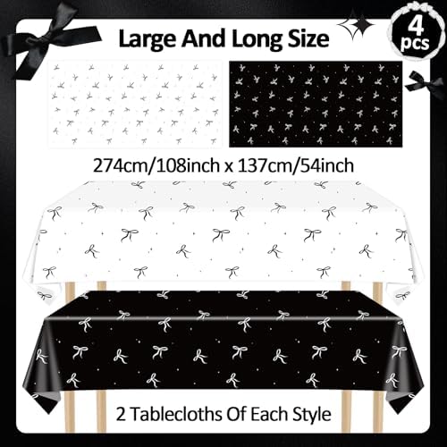 4Pcs Black White Bow Tablecloth for Birthday Party Decorations