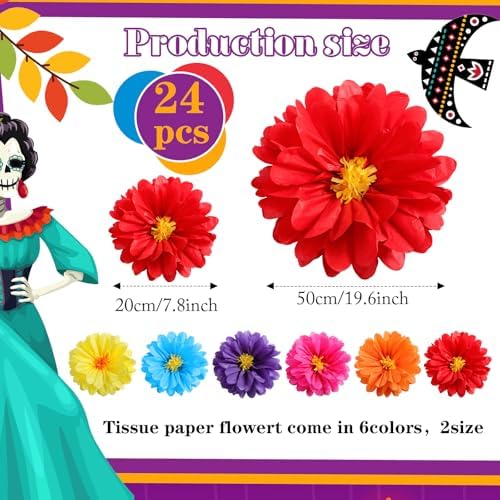 24 Pcs 10 20 Inch Giant Mexican Fiesta Paper Flowers