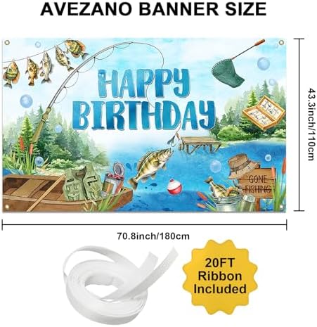 Avezano Gone Fishing Happy Birthday Banner 6x36ft