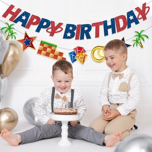 Blue Hedgehog Happy Birthday Banner for Boys