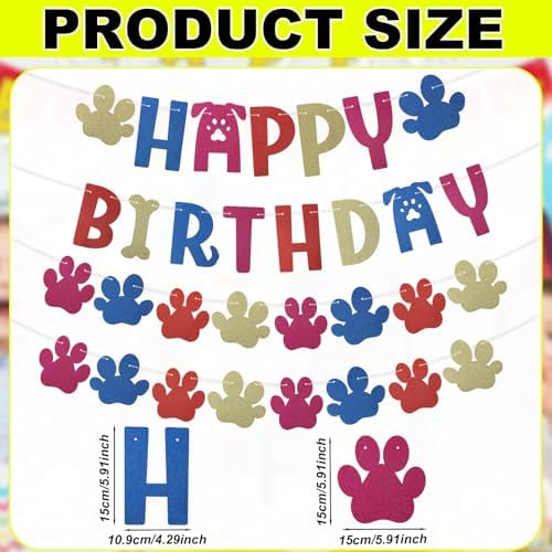 Dog Paw Birthday Banner with Letters and Cartoon Design