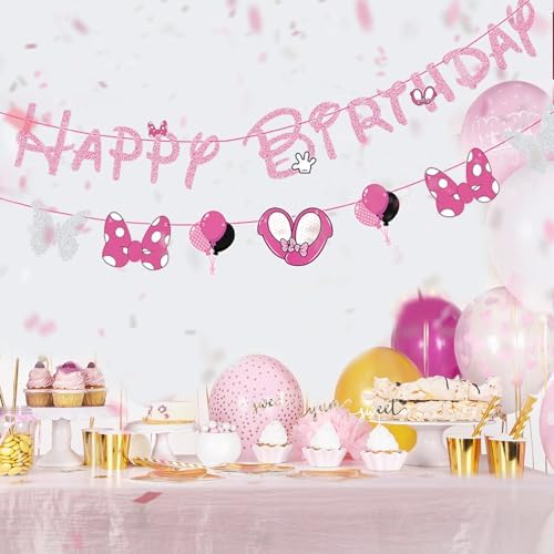 GZDUCK Pink Mouse Birthday Banners for Girls