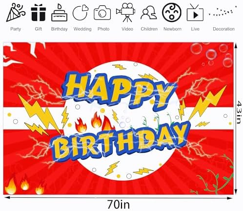 Red Lightning Birthday Party Decorations Banner Backdrop