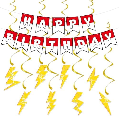 Cartoon Birthday Banner Set 8pcs Lightning Hanging Swirls Party Decorations