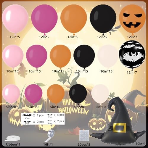 196Pcs Halloween Balloons Garland Arch Kit