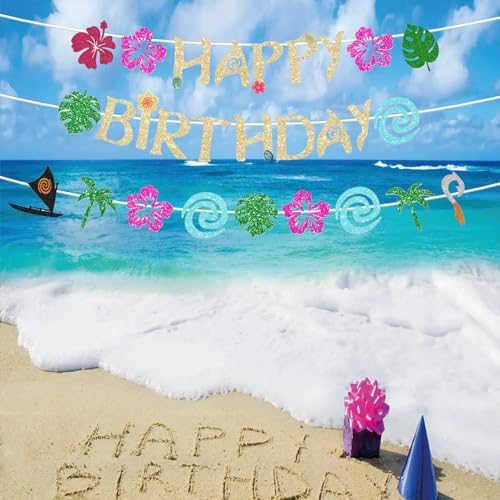 Hawaiian Happy Birthday Banner - Glittery Gold Party Decor