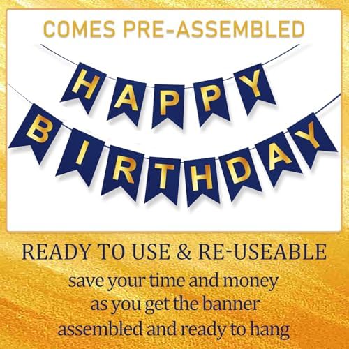 ZGIMI Blue Happy Birthday Banner 16ft Pre-Strung