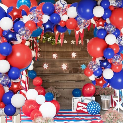 RUBFAC 160pcs Red White Blue Balloons Garland Arch Kit