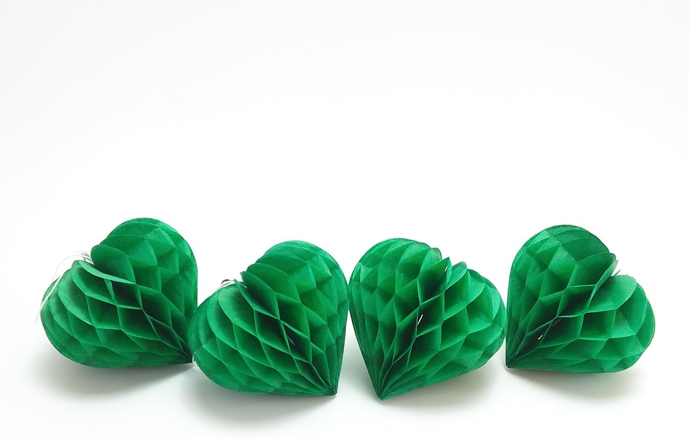 Heart Tissue Paper Pom Poms Decor Set 12pcs Green