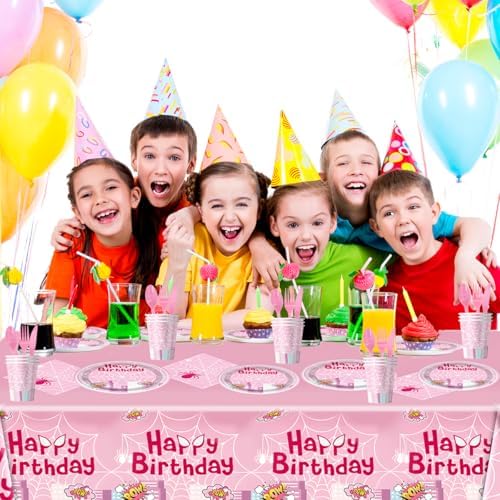 OU RUI 81 Pcs Pink Spider Party Tableware Set