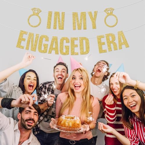 Gold Glitter Engagement Banner for Party Decorations