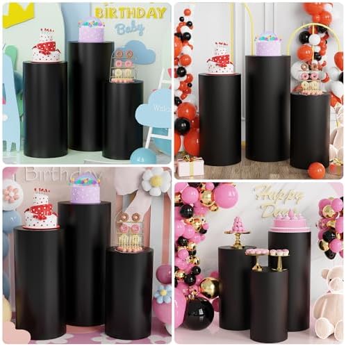 Putros Cylinder Pedestal Covers Black 3Pcs Spandex