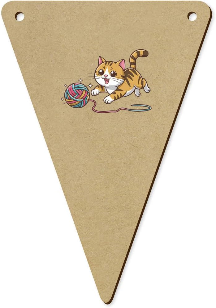 5 x 140mm Playful Cat Wooden Bunting Flags