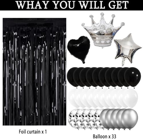 Black and Silver Birthday Party Decorations Set