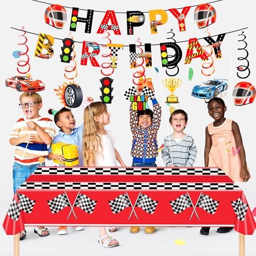 Race Car Birthday Decorations Set with Banner and Tablecloth