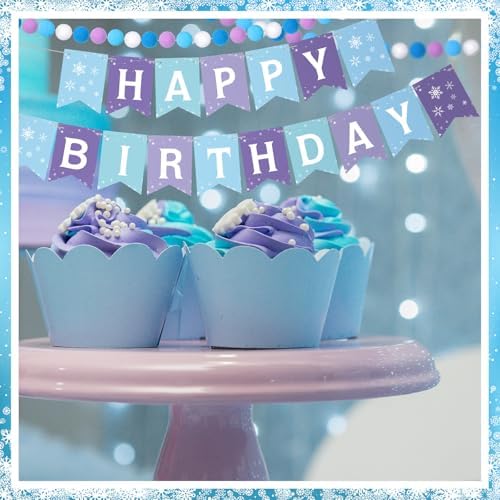 5 Pcs Snowflake Birthday Banner Set with Felt Castle Decorations
