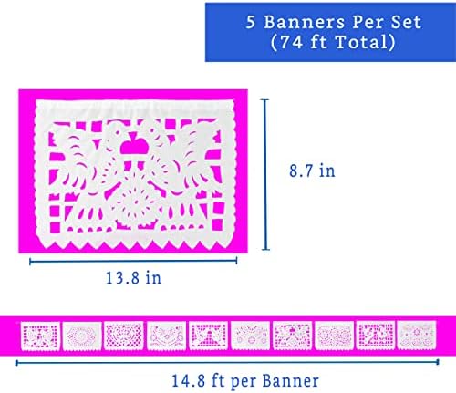 White Papel Picado Banner Set 5 Pack - Mexican Party Decorations